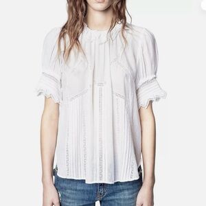 Zadig & Voltaire Tupel Scalloped Collared White blouse shirt top white size L